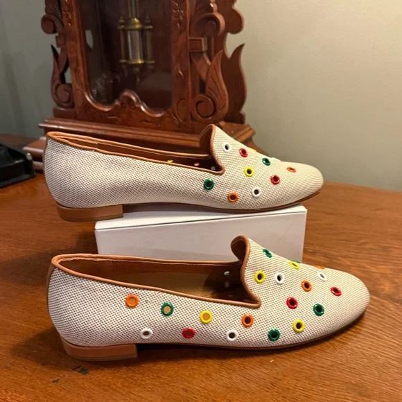 NWOT Jon Josef Tan Flat Loafers w/ multicolor Grommets Size 9.5 MSRP $225 - Picture 6 of 13